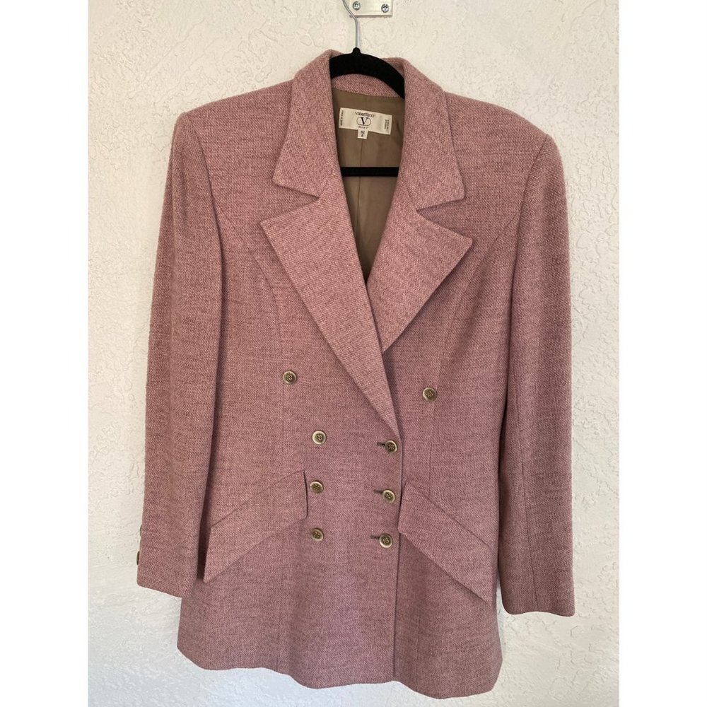 Valentino Miss V Double-Breasted Dusty Rose Blazer